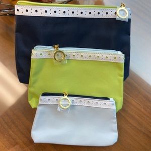 New Estee Lauder Cosmetic Makeup Bag Set - 3 piece Navy Blue, Green, White
